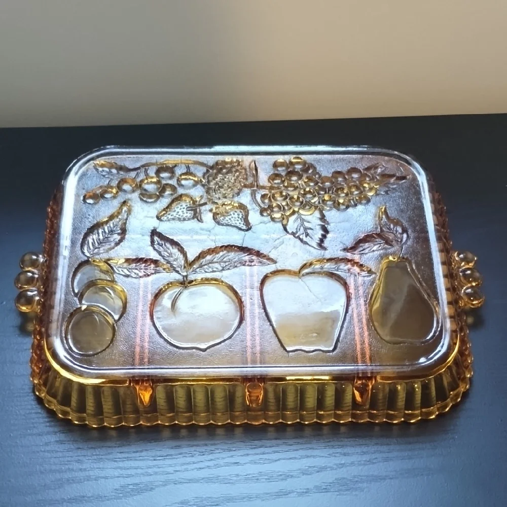 Vintage Amber Glass Divided Serving Tray - Picture 2 of 6